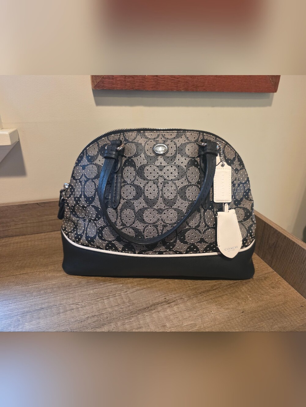 Coach Black and Cream Signature Dome Satchel